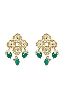 Gold Plated Kundan Polki & Green Beaded Choker Necklace Set