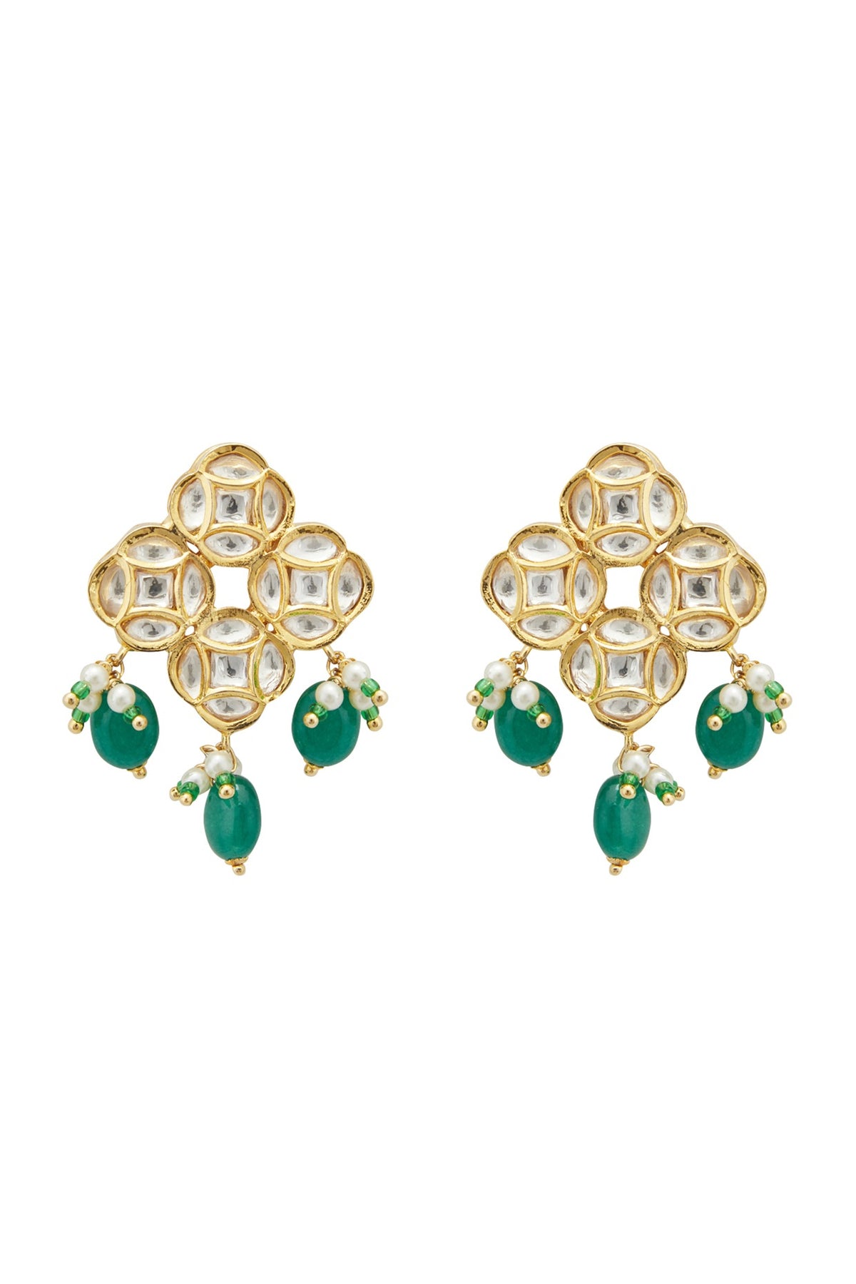 Gold Plated Kundan Polki & Green Beaded Choker Necklace Set