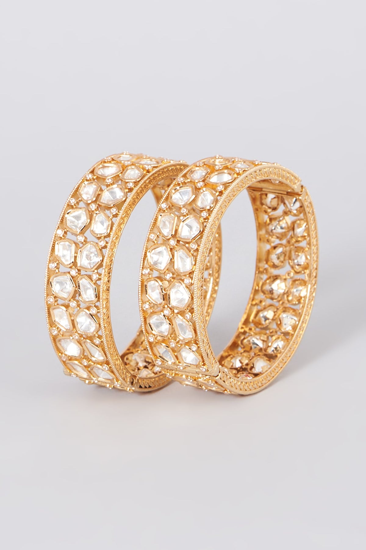 Gold Plated Kundan Polki Kadas (Set of 2)