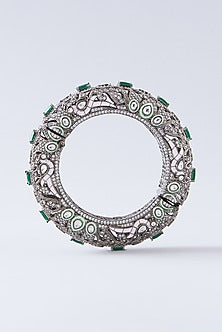 White Finish Kundan Polki & Emerald Kada