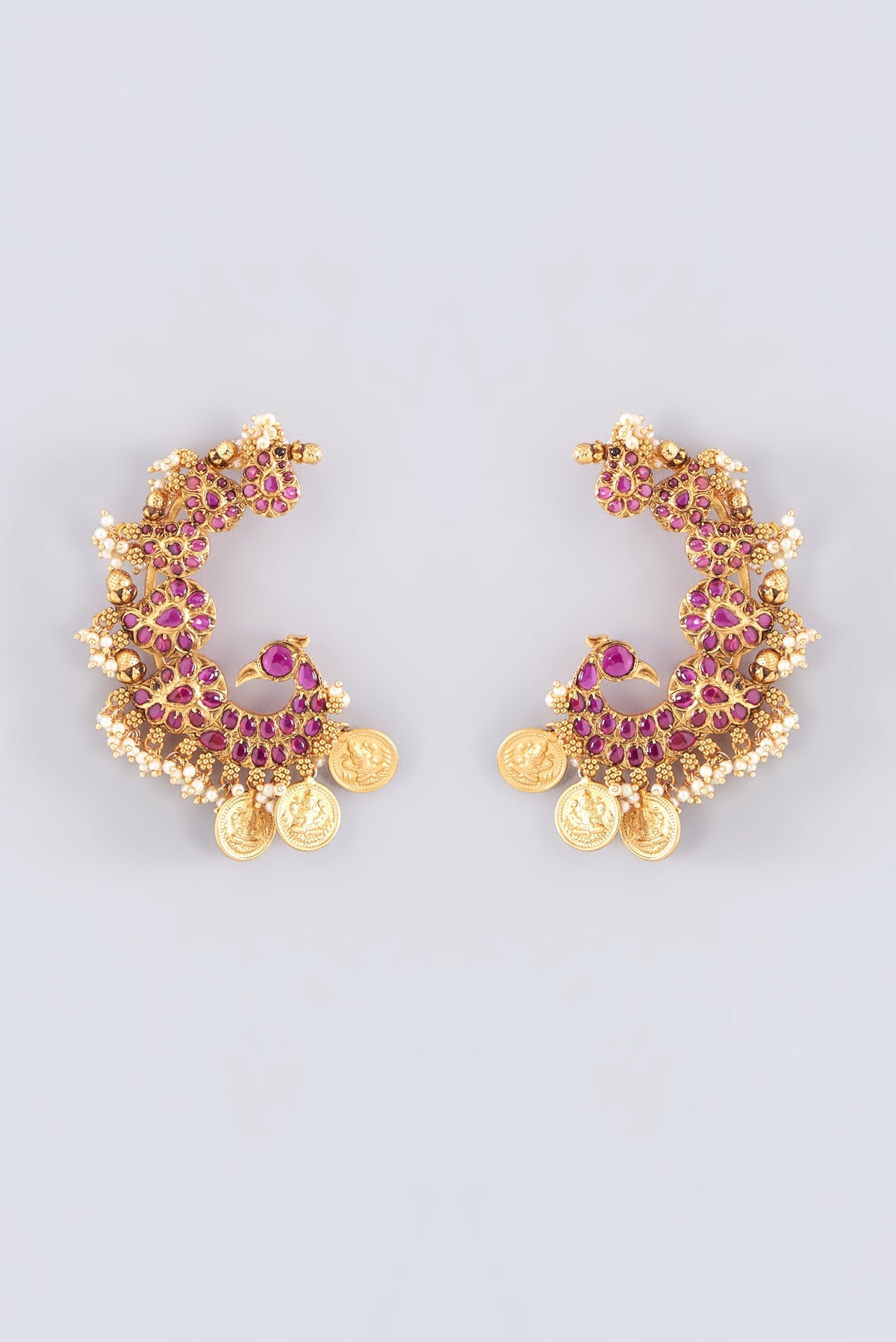 Gold Plated Kundan Polki & Ruby Paisley Earrings