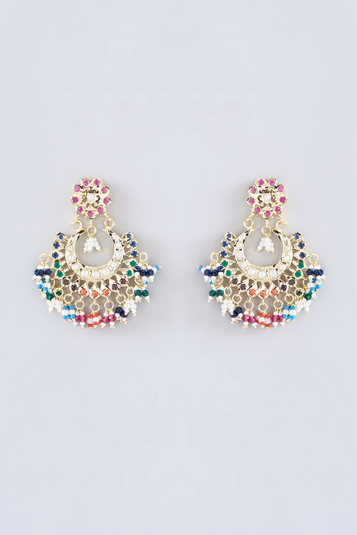 Gold Plated Kundan Polki & Pearl Chandbali Earrings