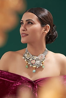 Oxidized Finish Multi-Colored Stone & Kundan Polki Necklace