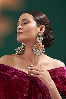 Oxidized Finish Multi-Colored Stone & Kundan Polki Dangler Earrings