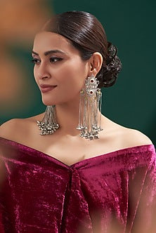 Oxidized Finish Multi-Colored Stone & Kundan Polki Dangler Earrings