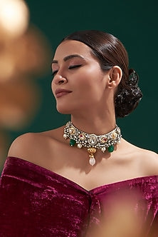 Oxidized Finish Multi-Colored Stone & Kundan Polki Choker Necklace