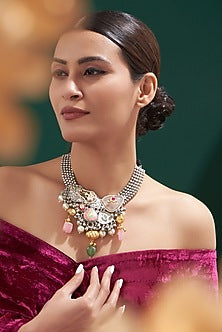 Oxidized Finish Multi-Colored Stone & Kundan Polki Necklace