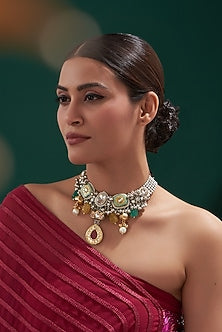 Oxidized Finish Multi-Colored Stone & Kundan Polki Necklace