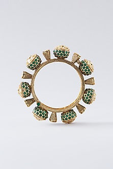 Gold Plated Green Kundan Polki Kada