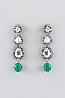 Black Rhodium Finish Kundan Polki & Green Pearl Necklace Set