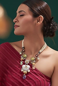 Oxidised Finish Kundan Polki & Natural Stone Long Necklace