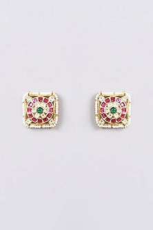 Gold Finish Kundan Polki & Green Stone Necklace Set