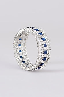 White Finish Faux Diamond & Sapphire Stone Bangles (Set of 2)