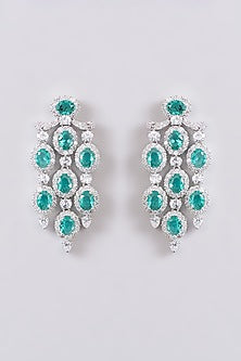 White Finish Faux Diamond & Mint Stone Dangler Earrings