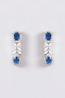 White Finish Faux Diamond & Blue Stone Necklace Set