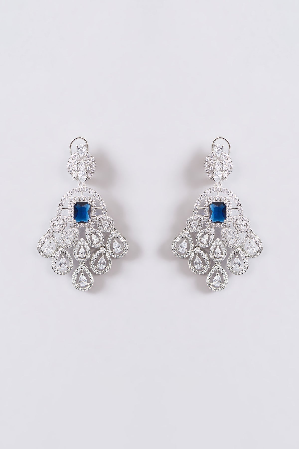 White Finish Faux Diamond & Blue Stone Necklace Set