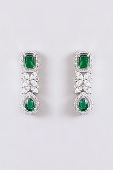 White Finish Faux Diamond & Green Stone Necklace Set