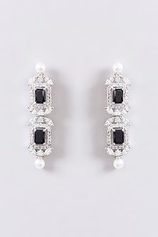 White Finish Faux Diamond & Black Stone Necklace Set