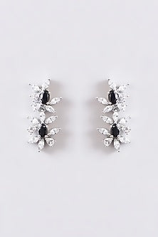 White Finish Faux Diamond & Black Stone Necklace Set
