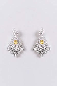 White Finish Faux Diamond & Yellow Stone Long Necklace Set