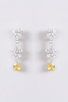 White Finish Faux Diamond & Yellow Stone Long Necklace Set
