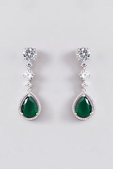 White Finish Faux Diamond & Green Stone Layered Necklace Set