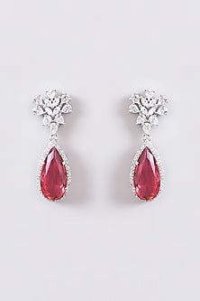 White Finish Faux Diamond & Pink Stone Necklace Set