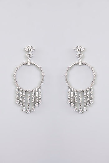 White Finish Diamond Hoop Earrings