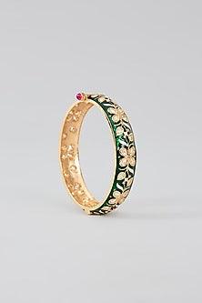 Gold Finish Kundan Polki Green Meenakari Openable Kadas (Set Of 2)