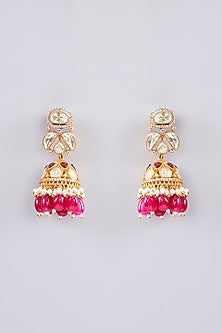 Gold Finish Moissanite & Red Pearl Necklace Set