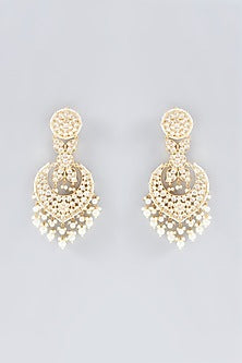 Gold Finish White Kundan Polki Dangler Earrings