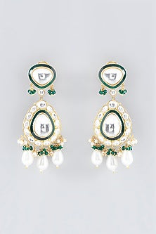 Gold Plated Green Kundan Polki & Pearl Necklace Set