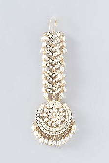 Gold Finish Kundan Polki & Pearl Maang Tikka
