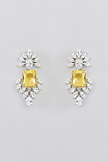 White Finish Faux Diamond & Yellow Stone Necklace Set