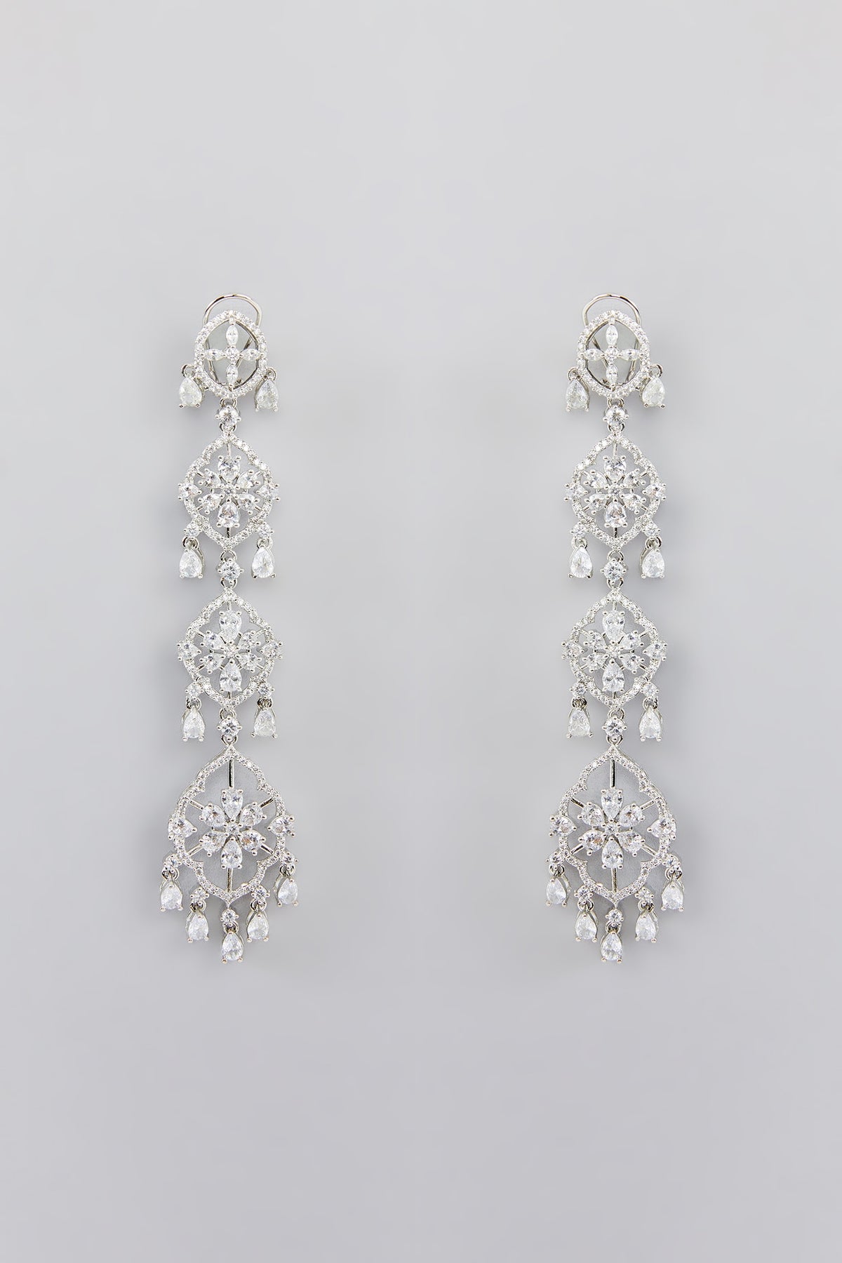 White Finish Faux Diamond Dangler Earrings