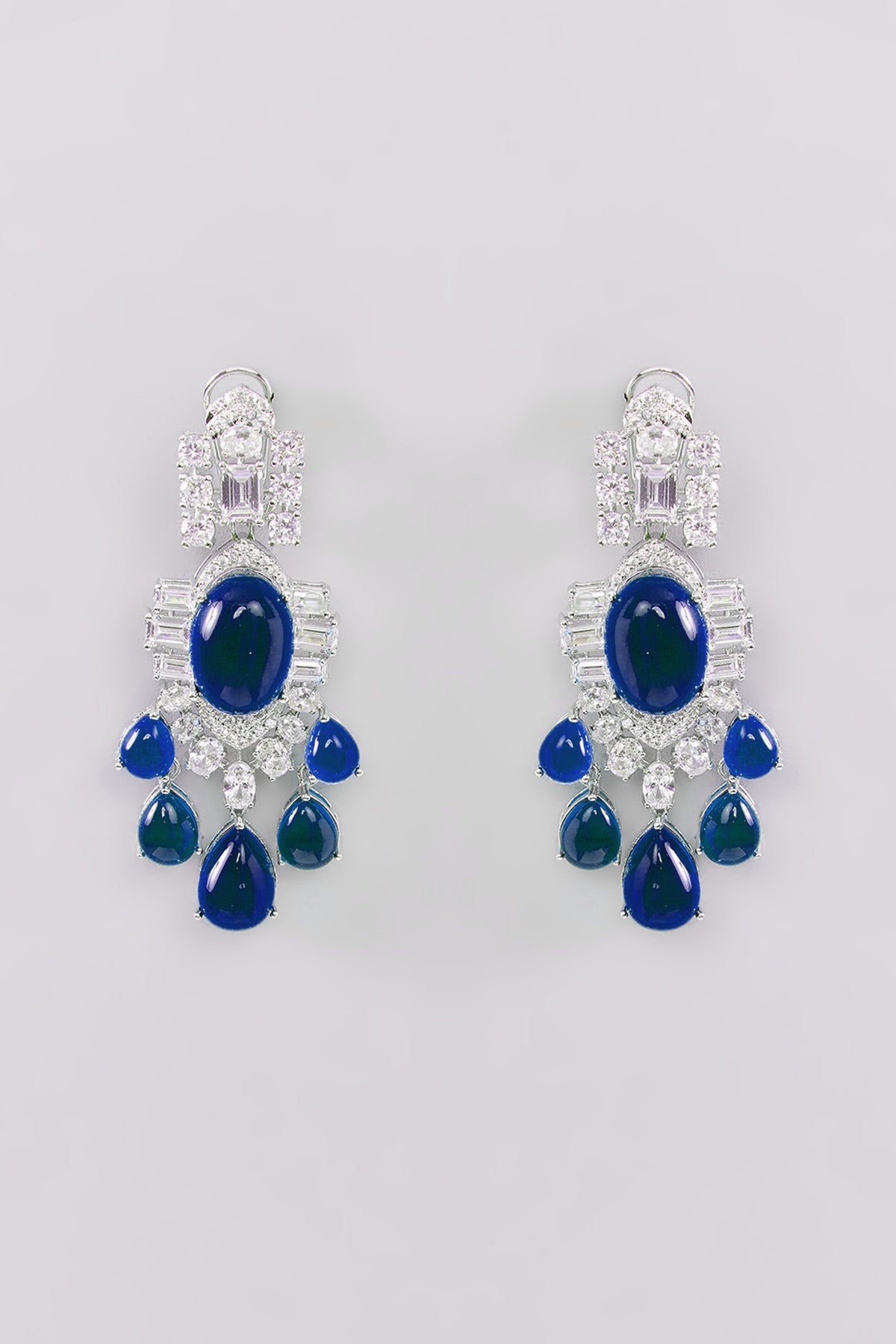 White Finish Faux Diamond & Blue Stone Necklace Set