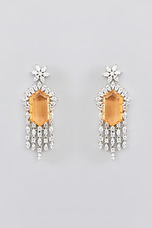 White Finish Faux Diamond & Gold Topaz Stone Necklace Set