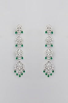White Finish Faux Diamond Dangler Earrings