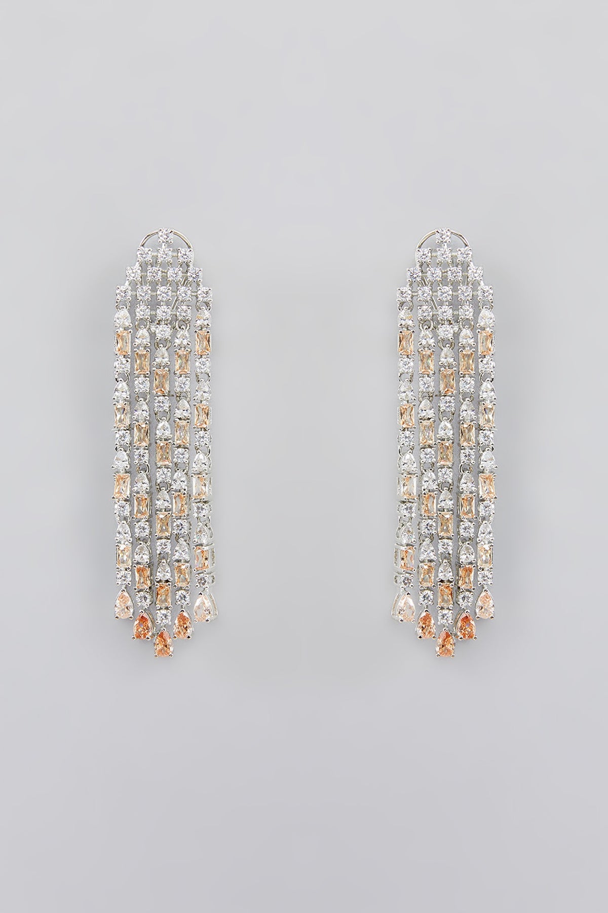 White Finish Faux Diamond Dangler Earrings