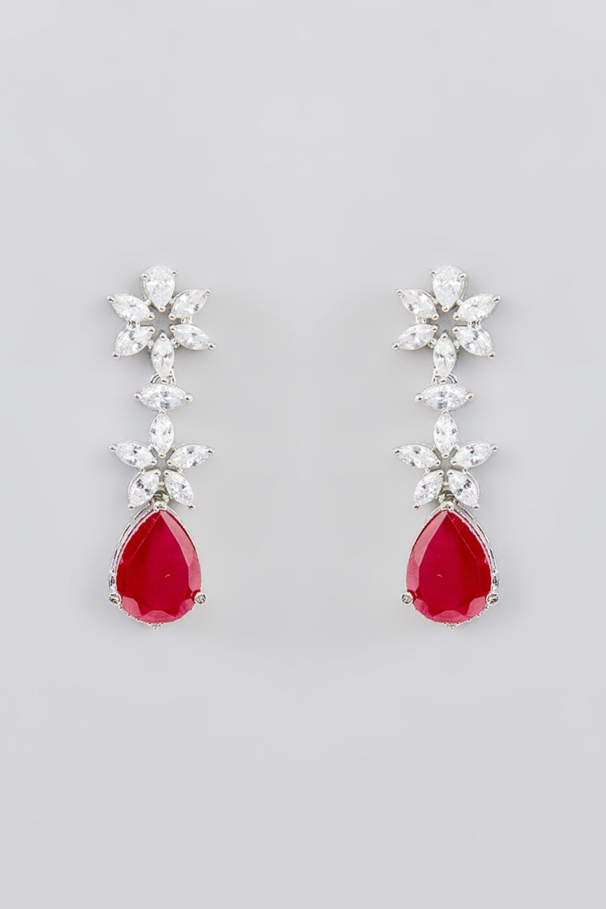 White Finish Faux Diamond & Ruby Stone Necklace Set