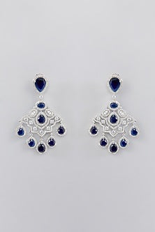 White Finish Faux Diamond Dangler Earrings