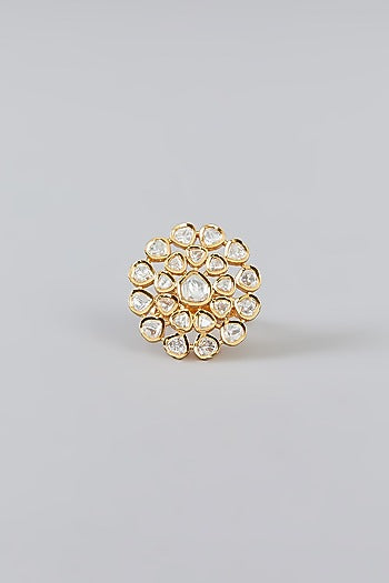 Gold Finish Kundan Polki Ring