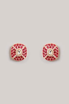 Gold Finish Kundan Polki & Red Stone Choker Necklace Set