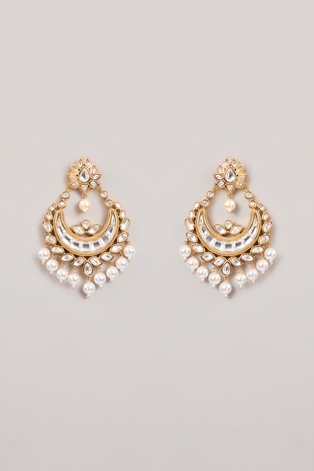 Gold Finish Kundan Polki Chandbali Earrings