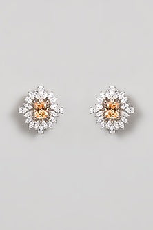 White Finish Diamond & Peach Stone Choker Necklace Set