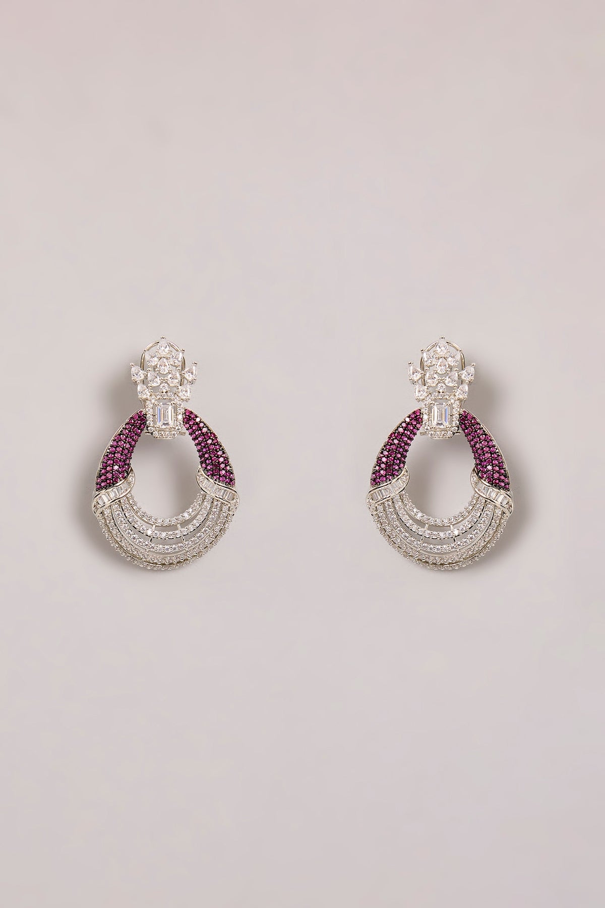 White Finish Diamond & Purple Stone Dangler Earrings