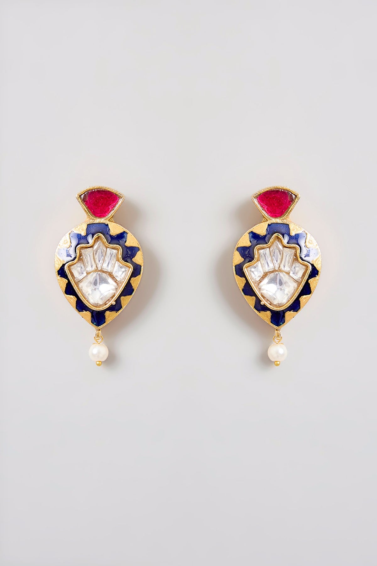 Gold Finish Black Kundan Polki & Ruby Enameled Necklace Set