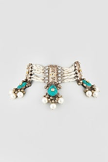 Oxidised Finish Kundan Polki & Turquoise Stone Choker Necklace