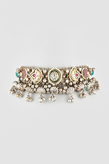 Oxidised Finish Kundan Polki & Pearl Choker Necklace