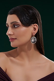 Silver Finish Rose Quartz Dangler Earrings In Sterling Silver